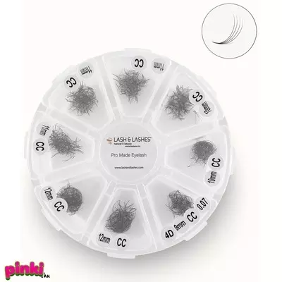 Lash and Lashes Pre-Made dúsító ömlesztett szempilla Mix 4D 9-12mm CC-ív 0,07 mm narrow 4 pilla/fan 