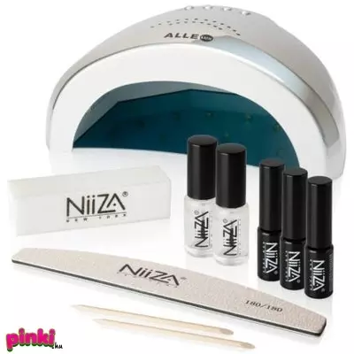 NiiZA Géllakk szett fixálásmentes fedőlakkal + 48W UV/LED lámpa (fehér)