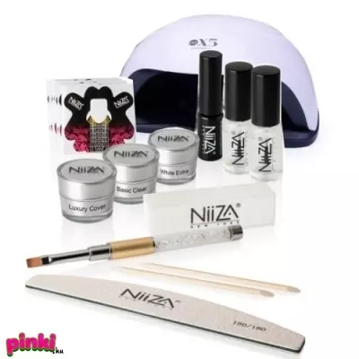 Niiza Műköröm zselé szett + 48W UV/LED lámpa (holo.ezüst)