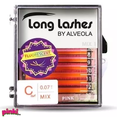 Long Lashes szempilla FLUORESZKÁLÓ MIX pilla -PINK C 0,07-8-9-10-11-12-13mm