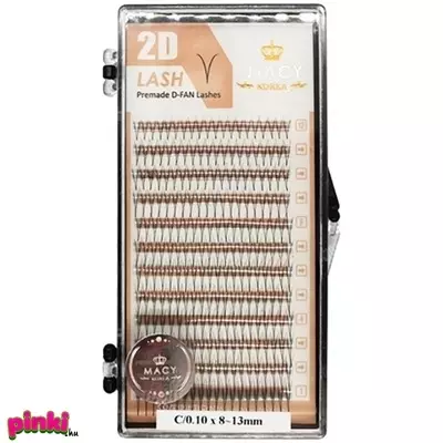 Macy 2D premade műszempilla - 0,10mm-es vastagság, D ív, 12mm hossz, 12 soros